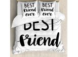 Abakuhaus Set Copripiumino Best Friend Per Letti Singoli, Monochrome Affection, Antiacaro E Anallergico, Con Federa, 200 Cm X 200 Cm - 80 X 80 Cm, Grigio Antracite E Bianco
