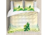 Abakuhaus Set Copripiumino Per Letto Singolo, Alba Su Una Valle Rurale, Antiacaro, Adatto A Chi Soffre Di Allergie, Con Federa, 155 Cm X 220 Cm - 80 X 80 Cm, Crema-Verde Felce