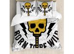 Abakuhaus Set Copripiumino Rock'n'Roll Per Letti Singoli, Scritta Born Wild, Antiacaro, Adatto A Chi Soffre Di Allergie, Con Federa, 155 Cm X 220 Cm - 80 X 80 Cm, Terra Giallo Grigio