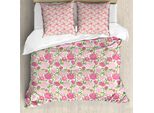 Abakuhaus Set Copripiumino Per Letto Singolo, Simplistic Romantic Flowers, Antiacaro E Anallergico, Con Federa, 155 Cm X 220 Cm - 80 X 80 Cm, Rosa-Verde Lime