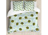 Abakuhaus Set Copripiumino Queen Bee Per Letti Singoli, Motivi Floreali Disegnati A Mano, Antiacaro, Adatto A Chi Soffre Di Allergie, Con Federa, 155 Cm X 220 Cm - 80 X 80 Cm, Azzurro Pallido Giallo