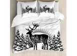 Abakuhaus Wild Jagen Set Copripiumino Per Letti Singoli, Ren-Fichte-Wald, Antiacaro, Adatto A Chi Soffre Di Allergie, Con Federa, 200 Cm X 200 Cm - 80 X 80 Cm, Grigio Antracite Bianco