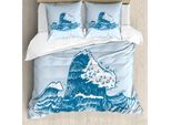 Abakuhaus Set Copripiumino Grafico Per Letti Singoli, Nautical Waves Kunst, Antiacaro, Adatto A Chi Soffre Di Allergie, Con Federa, 155 Cm X 220 Cm - 80 X 80 Cm, Blu Scuro Turchese