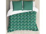 Abakuhaus Set Copripiumino Esotico Per Letti Singoli, Parrot E Monstera Leaves, Antiacaro, Adatto A Chi Soffre Di Allergie, Con Federa, 200 Cm X 200 Cm - 80 X 80 Cm, Verde Giada Fucsia