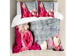 Abakuhaus Set Copripiumino Vintage Rose Per Letti Singoli, Foto Floreale Incorniciata, Antiacaro E Anallergico Con Federa, 155 Cm X 220 Cm - 80 X 80 Cm, Grigio Rosa Guscio D'uovo