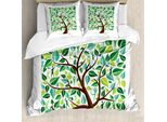Abakuhaus Set Copripiumino Naturale Per Letti Singoli, Foglie Quadrate Silhouette, Antiacaro, Adatto A Chi Soffre Di Allergie, Con Federa, 200 Cm X 200 Cm - 80 X 80 Cm, Verde Mare Verde Lime