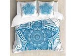 Abakuhaus Set Copripiumino Blu Mandala Per Letti Singoli, Wilde Zipfel Petals, Antiacaro, Adatto A Chi Soffre Di Allergie, Con Federa, 200 Cm X 200 Cm - 80 X 80 Cm, Blu Mare E Bianco