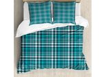Set Copripiumino Abakuhaus Per Letti Singoli, Linea Classica Crossing Squares, Antiacaro E Anallergico, Con Federa, 155 Cm X 220 Cm - 80 X 80 Cm, Blu Mare Verde Acqua