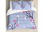 Abakuhaus Set Copripiumino Blu E Rosa Per Letti Singoli, Ramo Di Fiori Di Melo, Antiacaro, Adatto A Chi Soffre Di Allergie, Con Federa, 200 Cm X 200 Cm - 80 X 80 Cm, Ceil Blu Rosa