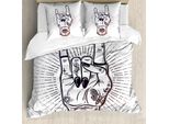 Abakuhaus Set Copripiumino Rock'n'Roll Per Letti Singoli, Mano Tatuata, Antiacaro, Adatto A Chi Soffre Di Allergie, Con Federa, 200 Cm X 200 Cm - 80 X 80 Cm, Rosso-Marrone Dark Purple