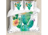Abakuhaus Set Copripiumino Naturale Per Letti Singoli, Cactus Con Fiori, Antiacaro, Adatto A Chi Soffre Di Allergie, Con Federa, 155 Cm X 220 Cm - 80 X 80 Cm, Multicolore
