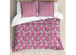 Abakuhaus Set Copripiumino Per Letto Singolo, Rosa Cinzato Con Motivi Floreali In Scala Di Grigi, Antiacaro E Anallergico, Con Federa, 200 Cm X 200 Cm - 80 X 80 Cm, Rosa Pastello