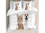 Abakuhaus Set Copripiumino Per Letti Singoli, Real Life Friendly Animals, Antiacaro, Adatto A Chi Soffre Di Allergie, Con Federa, 200 Cm X 200 Cm - 80 X 80 Cm, Warm Taupe White