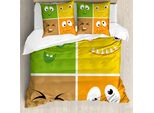 Abakuhaus Set Copripiumino Colorato Per Letti Singoli, Quadrati Volti Colorati, Antiacaro Adatto A Chi Soffre Di Allergie Con Federa, 200 Cm X 200 Cm - 80 X 80 Cm, Multicolore