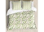 Abakuhaus Set Copripiumino Per Letti Singoli, Fiori Rosa Pastello Semplici, Antiacaro, Adatto A Chi Soffre Di Allergie, Con Federa, 155 Cm X 220 Cm - 80 X 80 Cm, Verde Felce-Avorio
