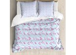 Abakuhaus Set Copripiumino Blu E Rosa Per Letti Singoli, Eucalyptus Blooming, Antiacaro, Adatto A Chi Soffre Di Allergie, Con Federa, 200 Cm X 200 Cm - 80 X 80 Cm, Azzurro E Rosa