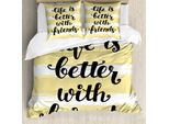 Abakuhaus Set Copripiumino Best Friend Per Letti Singoli, Buddies Anniversary, Antiacaro, Adatto A Chi Soffre Di Allergie, Con Federa, 200 Cm X 200 Cm - 80 X 80 Cm, Giallo Pallido Bianco