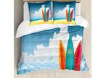 Abakuhaus Set Copripiumino Con Motivo Grafico Per Letti Singoli, Tavole Da Surf Sulla Costa, Antiacaro, Adatto A Chi Soffre Di Allergie, Con Federa, 200 Cm X 200 Cm - 80 X 80 Cm, Multicolore