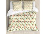 Abakuhaus Set Copripiumino Tropicale Per Letti Singoli, Arte Botanica Esotica Hawaiana, Antiacaro, Adatto A Chi Soffre Di Allergie, Con Federa, 200 Cm X 200 Cm - 80 X 80 Cm, Avorio Multicolore