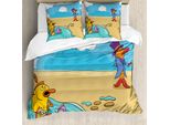 Abakuhaus Set Copripiumino Colorato Per Letti Singoli, Pesci Divertenti Dall'acqua, Antiacaro Adatto A Chi Soffre Di Allergie Con Federa, 155 Cm X 220 Cm - 80 X 80 Cm, Blu Cielo Profondo Multicolore