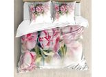 Abakuhaus Set Copripiumino Per Letto Singolo, Acquerello Romantic Flowers, Antiacaro, Adatto A Chi Soffre Di Allergie, Con Federa, 200 Cm X 200 Cm - 80 X 80 Cm, Rosa Baby Taupe