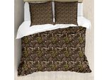 Abakuhaus Set Copripiumino Botanico Per Letti Singoli, Foglie Di Bosco In Fiore, Antiacaro, Adatto A Chi Soffre Di Allergie, Con Federa, 155 Cm X 220 Cm - 80 X 80 Cm, Rosa Pallido E Marrone