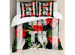 Abakuhaus Set Copripiumino Per Letti Singoli, Profumi Esotici Hibiscus, Antiacaro, Adatto A Chi Soffre Di Allergie, Con Federa, 155 Cm X 220 Cm - 80 X 80 Cm, Indaco Vermiglio Verde