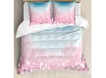 Abakuhaus Set Copripiumino Blu E Rosa Per Letti Singoli, Motivo Fiori Di Ciliegio, Antiacaro, Adatto A Chi Soffre Di Allergie, Con Federa, 155 Cm X 220 Cm - 80 X 80 Cm, Rosa Baby E Azzurro Pallido
