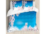 Abakuhaus Set Copripiumino Blu E Rosa Per Letti Singoli, Tender Sakura E Sky, Antiacaro, Adatto A Chi Soffre Di Allergie, Con Federa, 155 Cm X 220 Cm - 80 X 80 Cm, Blu Azzurro Pallido Cielo