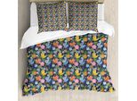 Abakuhaus Set Copripiumino Per Letti Singoli, Avian Fiori Primaverili, Antiacaro Adatto A Chi Soffre Di Allergie Con Federa, 155 Cm X 220 Cm - 80 X 80 Cm, Dark Indigo Multicolor
