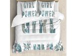 Abakuhaus Girl Power Set Copripiumino Per Letti Singoli, Girl Power Arte Floreale, Antiacaro Adatto A Chi Soffre Di Allergie Con Federa, 200 Cm X 200 Cm - 80 X 80 Cm, Blu Cadetto Scuro Rosa