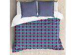 Abakuhaus Set Copripiumino Geometrico A Rombi Per Letti Singoli, FröHlich Argyle, Antiacaro, Adatto A Chi Soffre Di Allergie, Con Federa, 200 Cm X 200 Cm - 80 X 80 Cm, Dark Seafoam Magenta