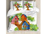 Set Copripiumino Abakuhaus Per Letti Singoli, Cartoon Cottages, Antiacaro, Adatto A Chi Soffre Di Allergie, Con Federa, 155 Cm X 220 Cm - 80 X 80 Cm, Multicolore