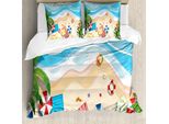 Abakuhaus Set Copripiumino Con Motivo Grafico Per Letti Singoli, Divertente Cartone Animato Estivo, Antiacaro, Adatto A Chi Soffre Di Allergie, Con Federa, 155 Cm X 220 Cm - 80 X 80 Cm, Multicolore