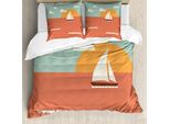 Abakuhaus Set Copripiumino Grafico Per Letti Singoli, Barca A Vela Dawning Sun, Antiacaro, Adatto A Chi Soffre Di Allergie, Con Federa, 200 Cm X 200 Cm - 80 X 80 Cm, Coral Seafoam