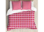 Abakuhaus Set Copripiumino Geometrico A Rombi Per Letti Singoli, Griglia Poligonale, Antiacaro, Adatto A Chi Soffre Di Allergie, Con Federa, 200 Cm X 200 Cm - 80 X 80 Cm, Magenta Beige