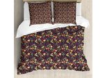 Set Copripiumino Naturale Abakuhaus Per Letti Singoli, Foglie, Ghiande E Bacche, Antiacaro, Adatto A Chi Soffre Di Allergie, Con Federa, 155 Cm X 220 Cm - 80 X 80 Cm, Indaco E Multicolore