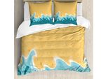 Abakuhaus Set Copripiumino Con Motivo Grafico Per Letti Singoli, Grange Waves Sterne, Antiacaro, Adatto A Chi Soffre Di Allergie, Con Federa, 200 Cm X 200 Cm - 80 X 80 Cm, Senape Benzina Blu