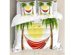 Abakuhaus Set Copripiumino Con Motivo Grafico Per Letti Singoli, Amaca Tra Le Palme, Antiacaro, Adatto A Chi Soffre Di Allergie, Con Federa, 200 Cm X 200 Cm - 80 X 80 Cm, Multicolore