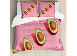 Abakuhaus Set Copripiumino In Colore Naturale Per Letti Singoli, Avocado Freschi Tagliati A Metà, Antiacaro, Adatto A Chi Soffre Di Allergie, Con Federa, 200 Cm X 200 Cm - 80 X 80 Cm, Rosa Multicolore