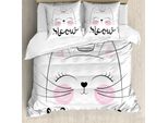 Abakuhaus Set Copripiumino Per Letto Singolo, Charming Meow Princess, Antiacaro, Adatto A Chi Soffre Di Allergie, Con Federa, 155 Cm X 220 Cm - 80 X 80 Cm, Rosa Baby Grigio Chiaro