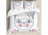 Abakuhaus Set Copripiumino Per Letto Singolo, Grafica Con Gattini Innamorati, Antiacaro, Adatto A Chi Soffre Di Allergie, Con Federa, 155 Cm X 220 Cm - 80 X 80 Cm, Rosa Pallido, Blu, Grigio