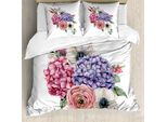 Abakuhaus Set Copripiumino Romantico Per Letti Singoli, Bouquet Di Fiori Hydrangea Mix, Antiacaro E Anallergico, Con Federa, 200 Cm X 200 Cm - 80 X 80 Cm, Bianco Multicolore