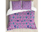 Abakuhaus Set Copripiumino Blu E Rosa Per Letti Singoli, Farfalle, Antiacaro, Adatto A Chi Soffre Di Allergie, Con Federa, 200 Cm X 200 Cm - 80 X 80 Cm, Multicolore