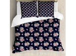 Abakuhaus Set Copripiumino Vintage Rosa Per Letti Singoli, Fiori Minimalisti, Antiacaro, Adatto A Chi Soffre Di Allergie, Con Federa, 155 Cm X 220 Cm - 80 X 80 Cm, Viola, Blu, Rosa