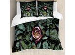 Abakuhaus Set Copripiumino Vintage Rosa Per Letti Singoli, Rose, Fiori E Foglie Secche, Antiacaro, Adatto A Chi Soffre Di Allergie, Con Federa, 200 Cm X 200 Cm - 80 X 80 Cm, Rosa Baby E Verde Chiaro