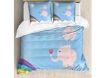 Abakuhaus Set Copripiumino Blu E Rosa Per Letti Singoli, Cielo Arcobaleno Con Elefanti, Antiacaro, Adatto A Chi Soffre Di Allergie, Con Federa, 200 Cm X 200 Cm - 80 X 80 Cm, Multicolore