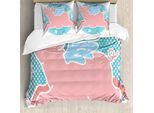 Abakuhaus Set Copripiumino Blu E Rosa Per Letti Singoli, Happy Flying Pig Art, Antiacaro, Adatto A Chi Soffre Di Allergie, Con Federa, 200 Cm X 200 Cm - 80 X 80 Cm, Azzurro Pallido Rosa Chiaro