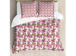 Abakuhaus Set Copripiumino Rosa Con Fiori Per Letti Singoli, Blooming On Geometric, Antiacaro, Adatto A Chi Soffre Di Allergie, Con Federa, 155 Cm X 220 Cm - 80 X 80 Cm, Verde Oliva Chiaro E Rosa