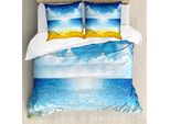 Abakuhaus Set Copripiumino Grafico Per Letti Singoli, Seehorizont , Antiacaro, Adatto A Chi Soffre Di Allergie, Con Federa, 155 Cm X 220 Cm - 80 X 80 Cm, Blu Persiano Arancione